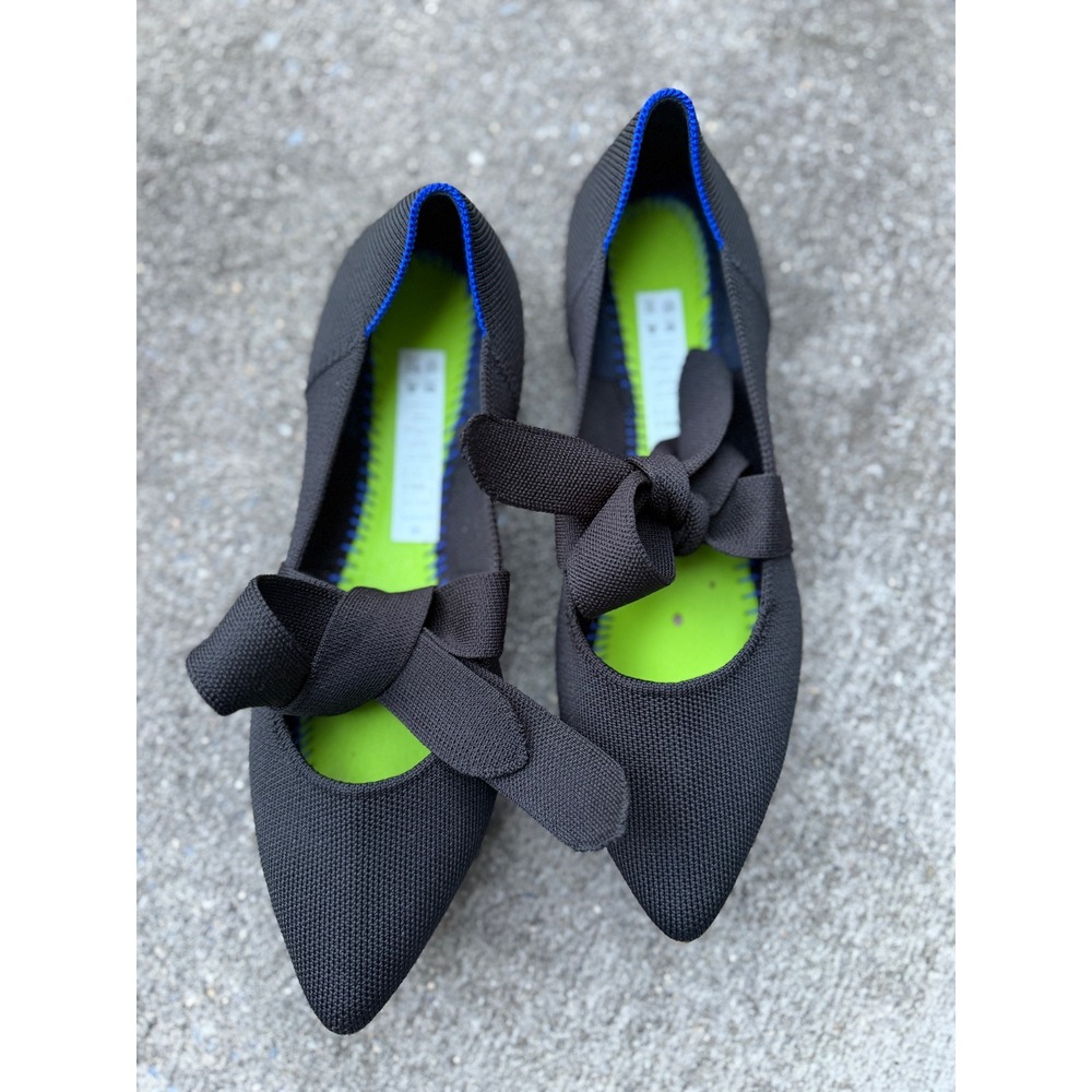 Rothys The Point Black Knit Bow Pointed Toe Flats Shoes Womens 8.5